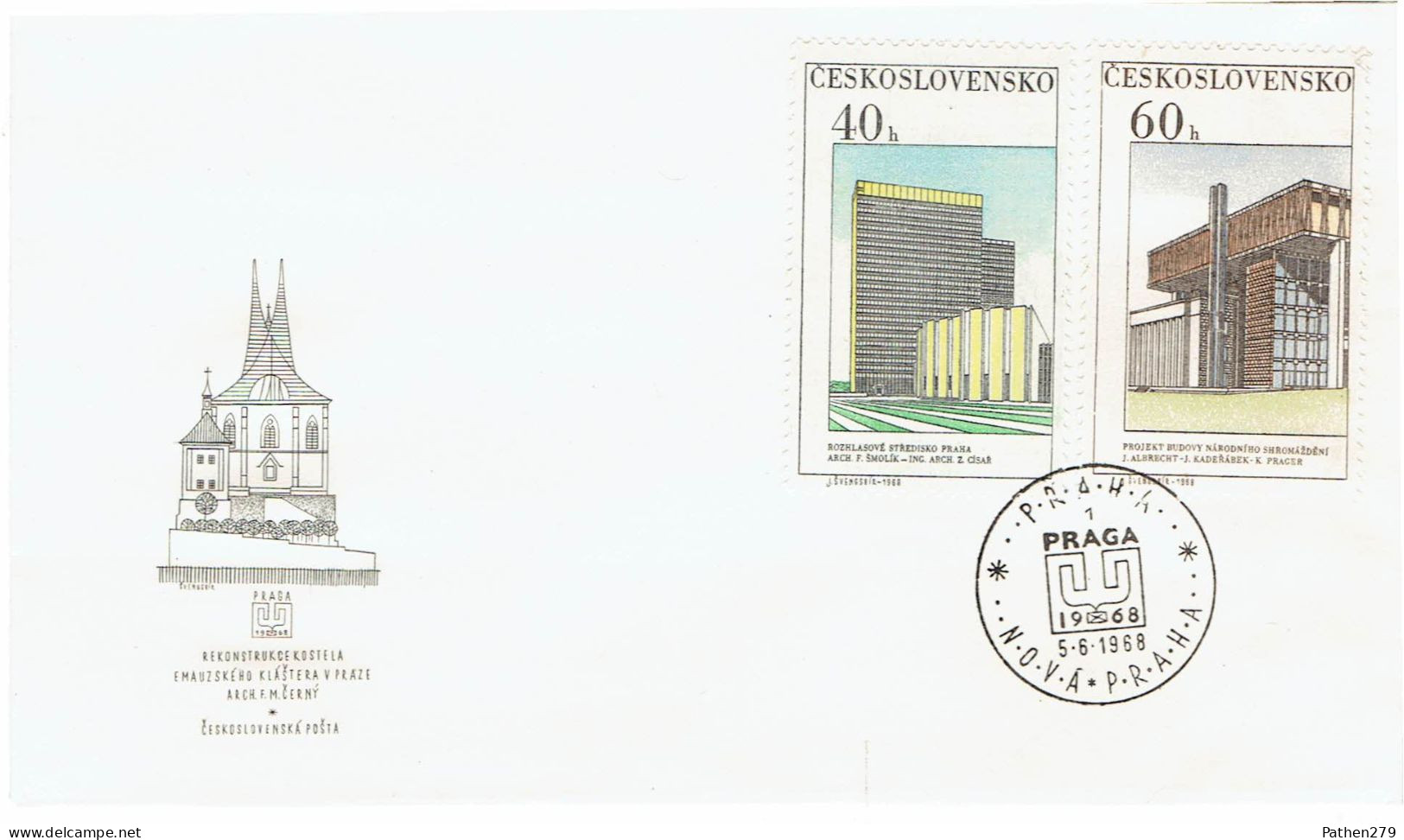 Enveloppe FDC 1er Jour Centre Radio Et Nouveau Parlement Prague 05-06-1968 - FDC