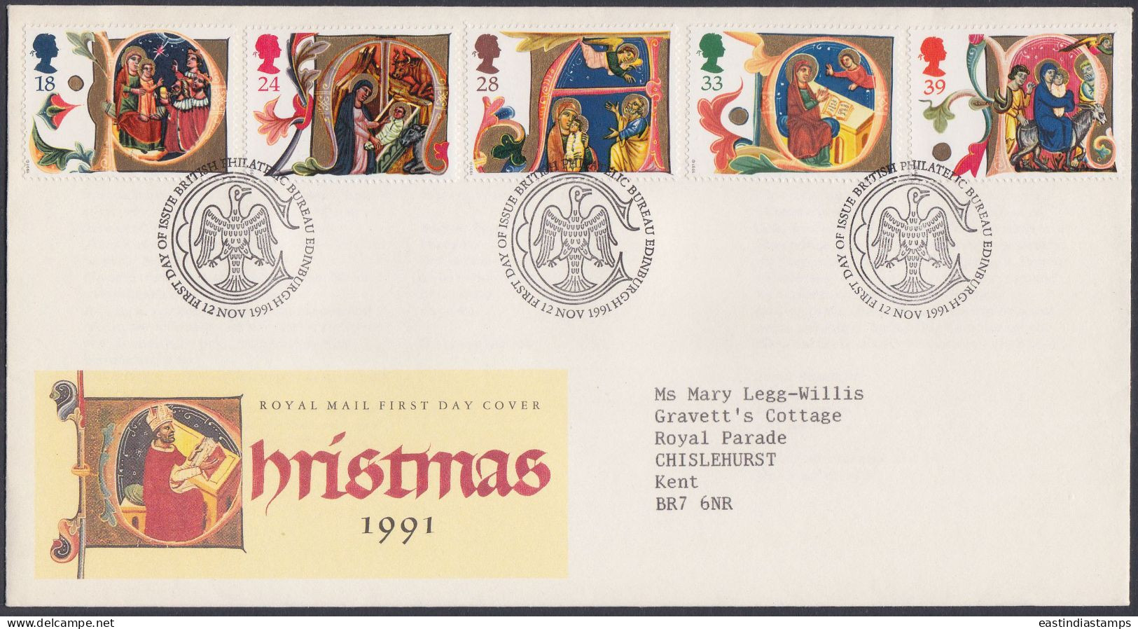 GB Great Britain 1991 FDC Christmas, Christianity, Christian, Religion, Pictorial Postmark, First Day Cover - Covers & Documents