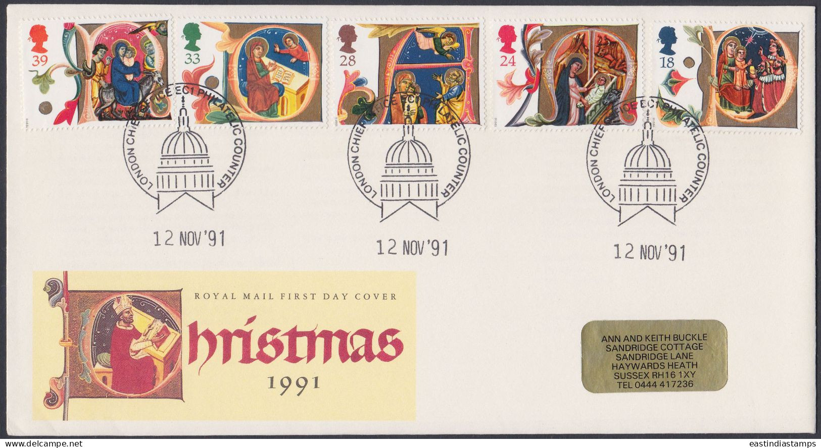 GB Great Britain 1991 FDC Christmas, Christianity, Christian, Religion, Pictorial Postmark, First Day Cover - Covers & Documents