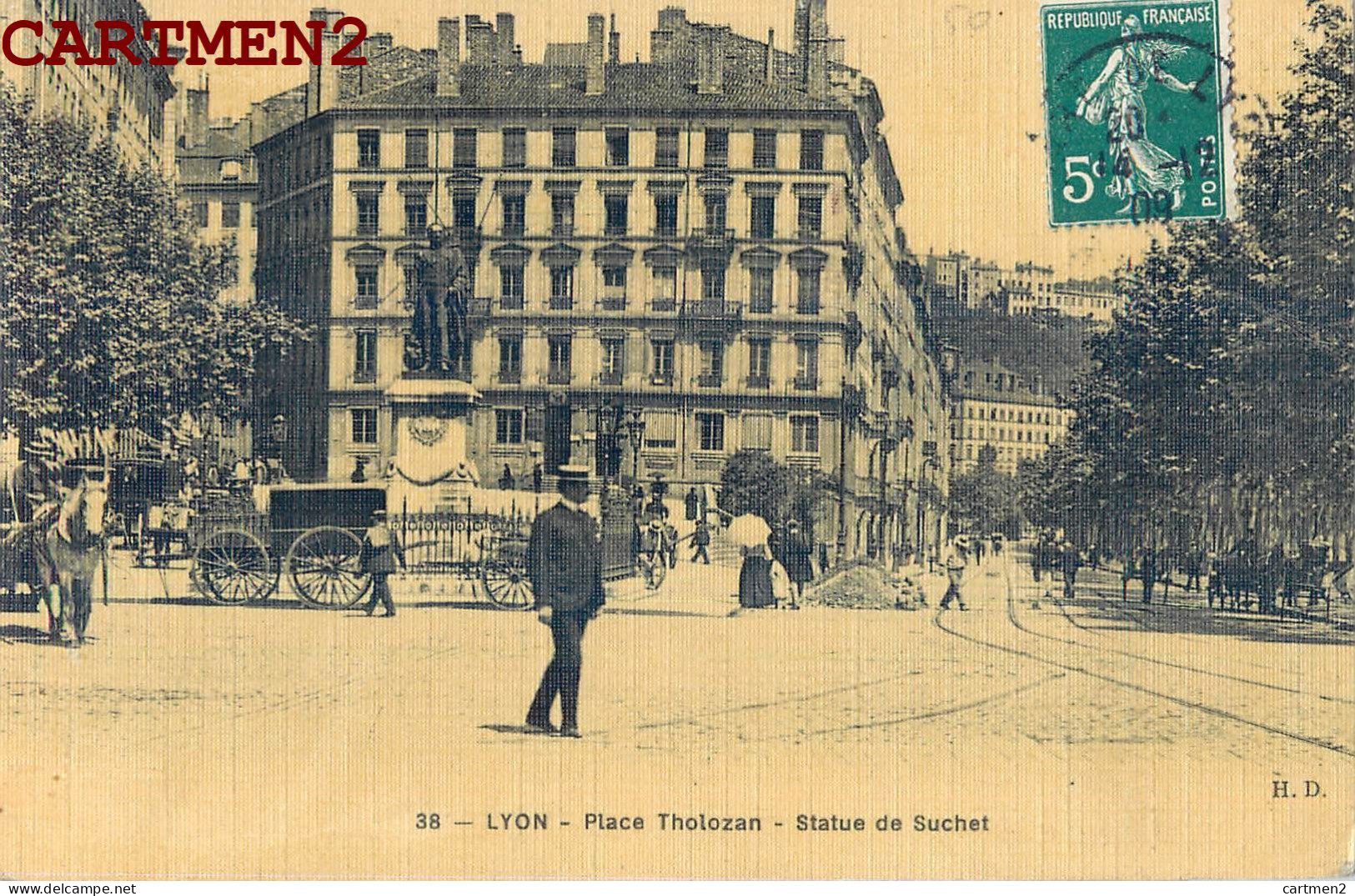 LYON CARTE TOILEE. PLACE TOLOZAN. STATUE DE SUCHET - Autres & Non Classés