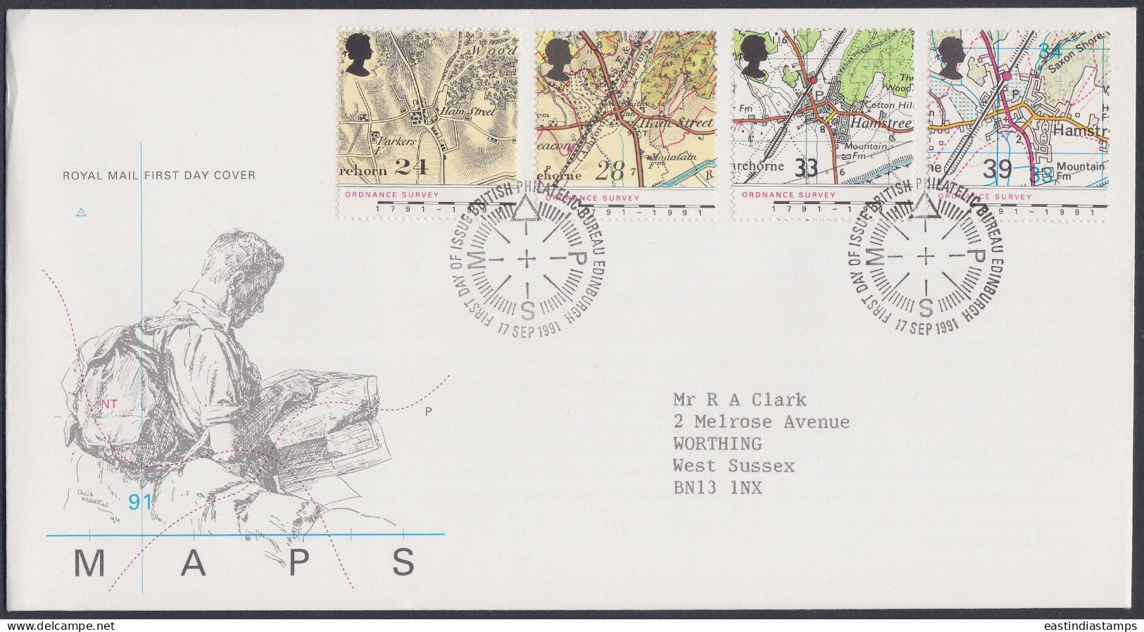 GB Great Britain 1991 FDC Map, Maps, Cartography, Pictorial Postmark, First Day Cover - Storia Postale