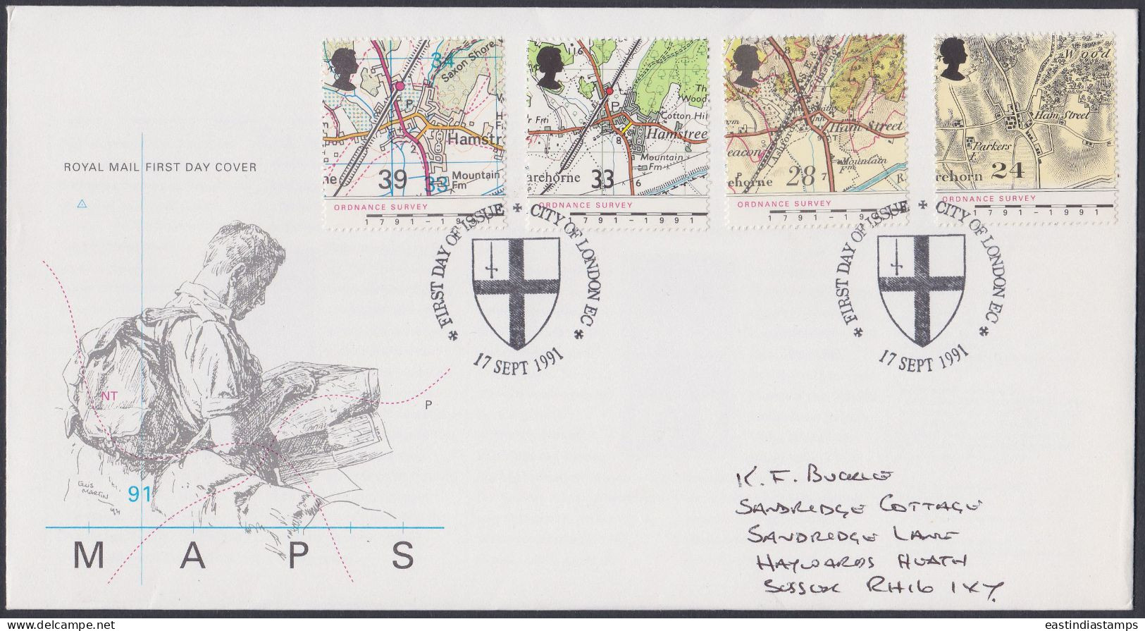 GB Great Britain 1991 FDC Map, Maps, Cartography, Pictorial Postmark, First Day Cover - Storia Postale