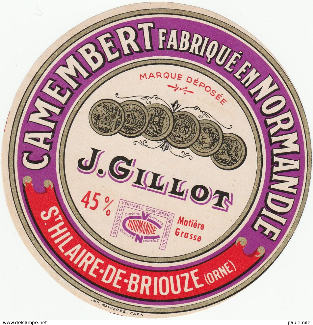 ETIQUETTE DE  CAMEMBERT GILLOT ST HILAIRE DE BRIOUZE - Käse