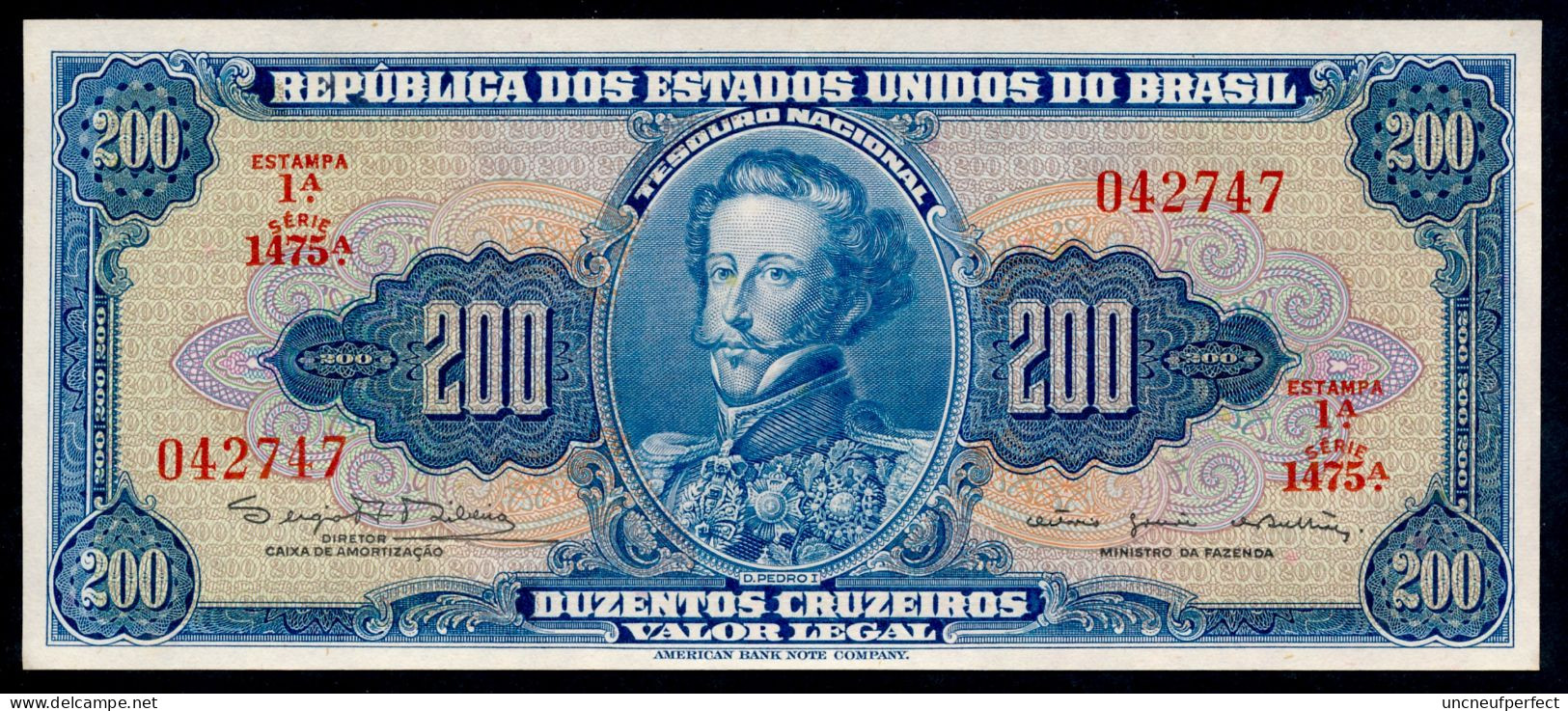 200 Cruzeiros 1964 UNC NEUF Série 1475 - Pick 171c - Amato C043* - Brasile