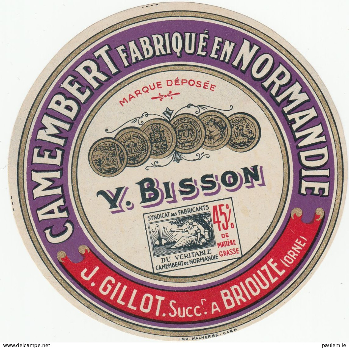 ETIQUETTE DE  CAMEMBERT BISSON ST HILAIRE DE BRIOUZE - Käse