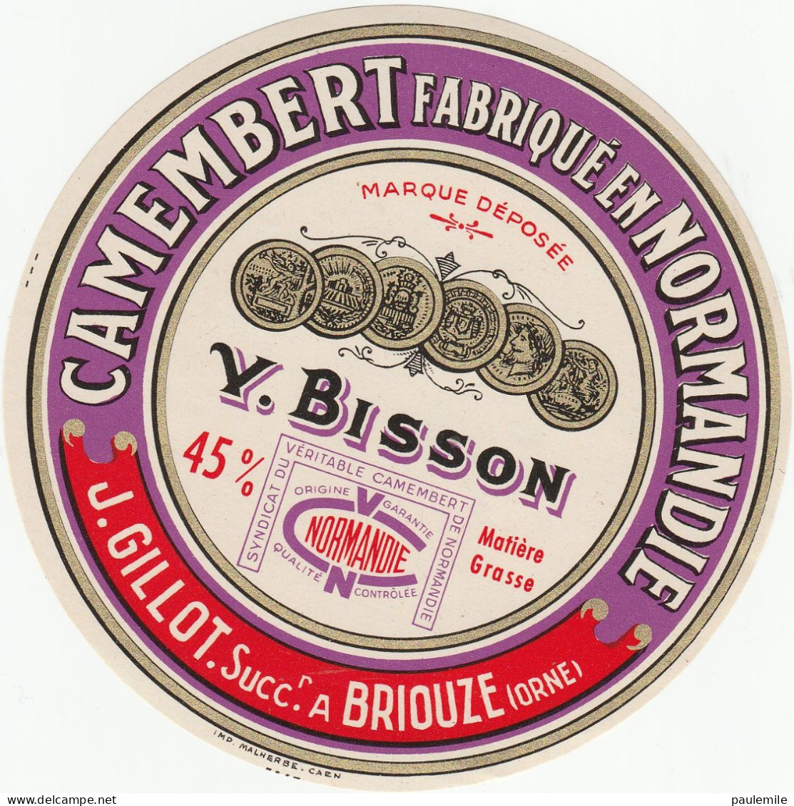 ETIQUETTE DE  CAMEMBERT BISSON ST HILAIRE DE BRIOUZE - Cheese
