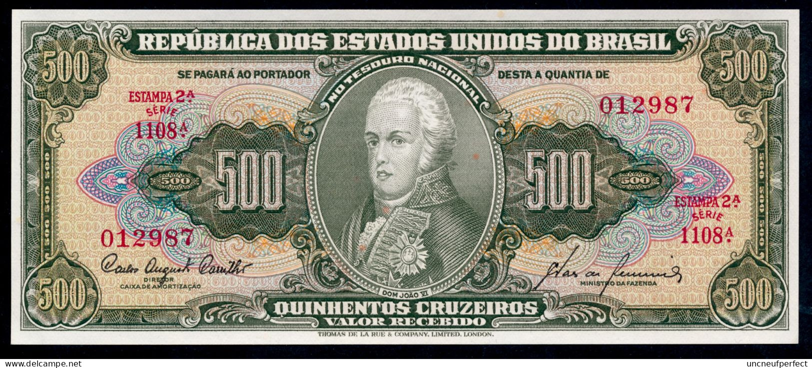 P 164d  500 Cruzeiros 1960 UNC NEUF Série 1108 N° 012987 - Brasile