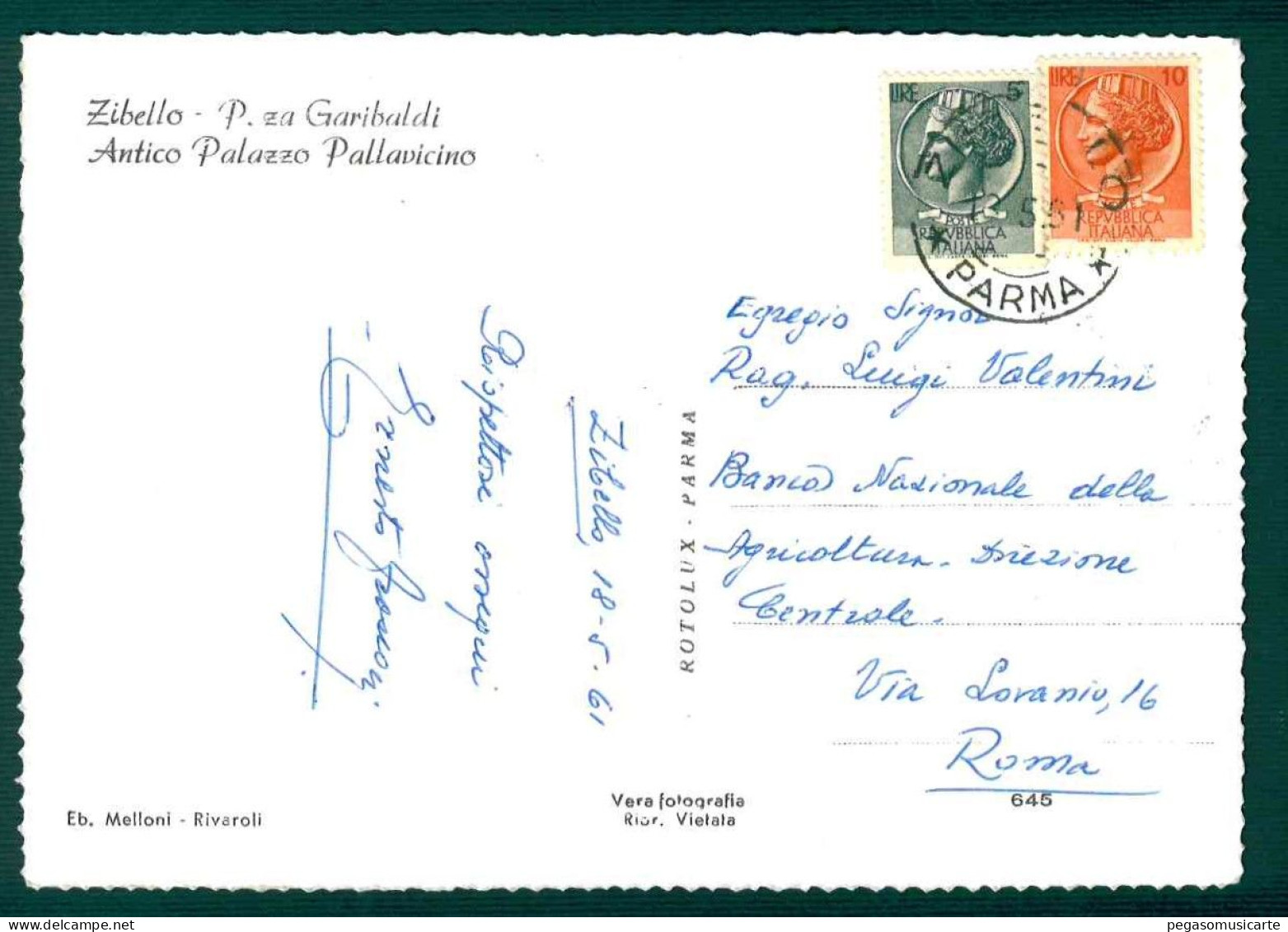 BF048 ZIBELLO PIAZZA GARIBALDI ANTICO PALAZZO PALLAVICINO - 1961 PARMA - Autres & Non Classés