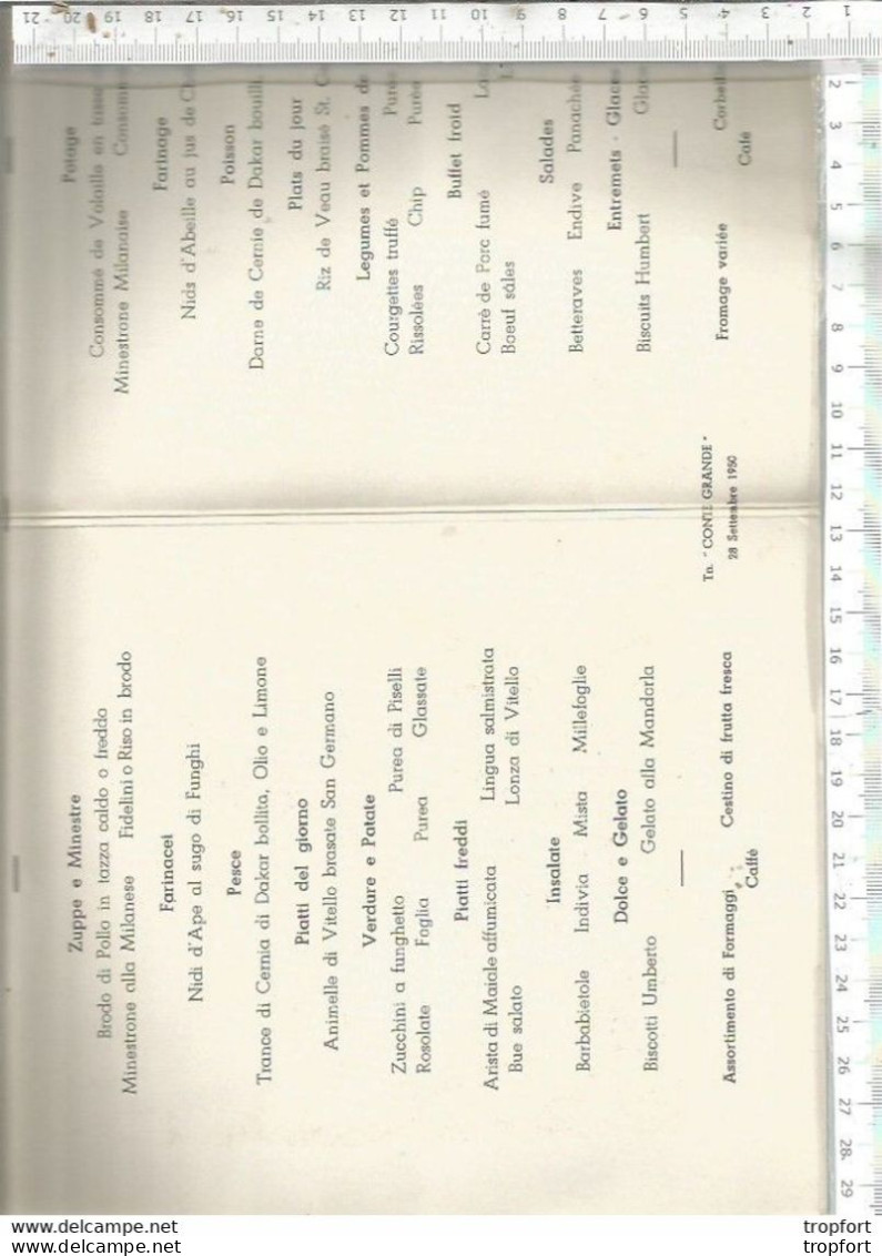 PG / MENU BATEAU Seconde CLASSE  CONTE GRANDE / ITALIE  28 SEPTEMBRE 1950  SICILIA SIRACUSA - Menükarten