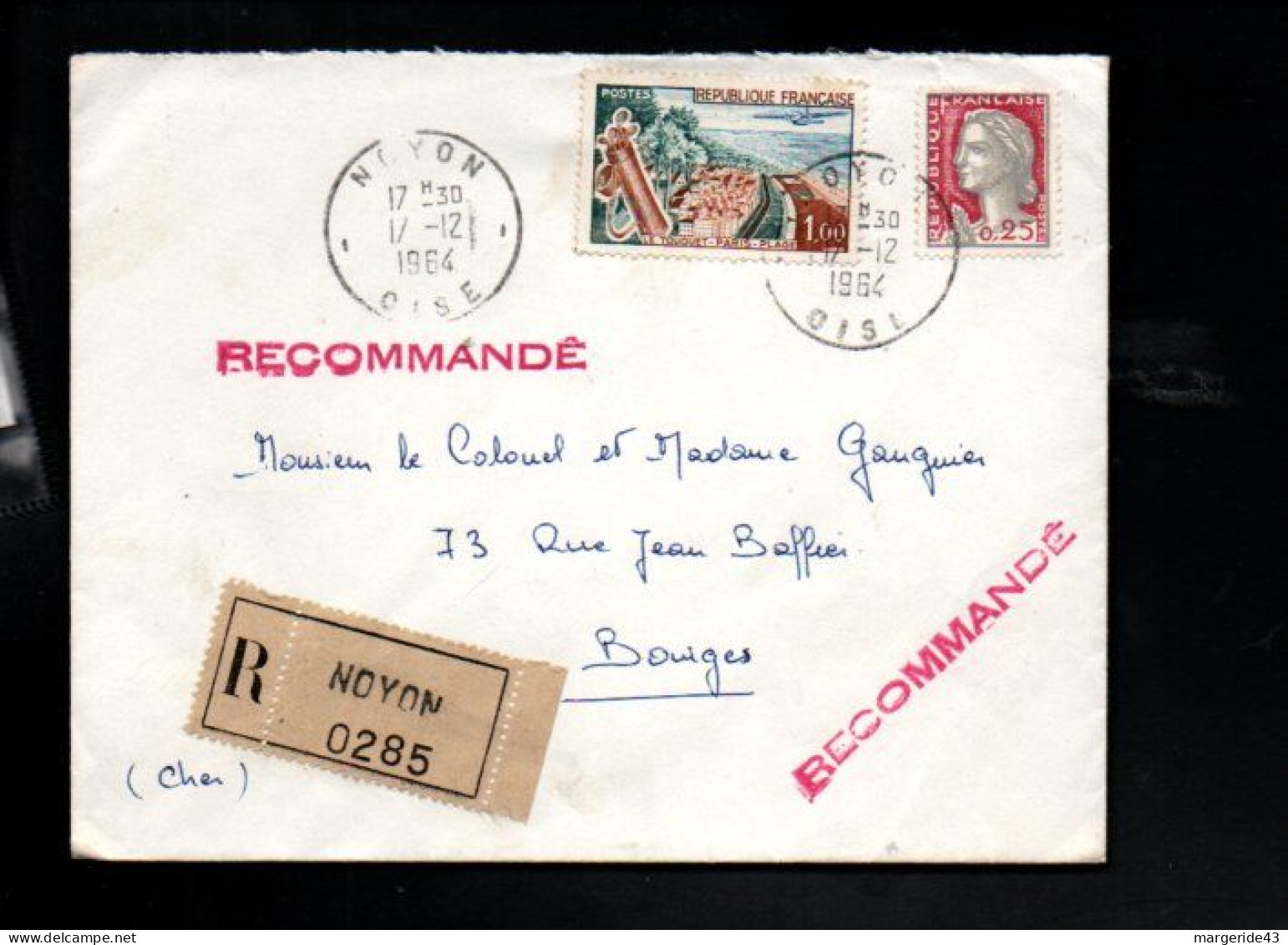 AFFRANCHISSEMENT COMPOSE SUR LETTRE RECOMMANDEE DE NOYON OISE 1964 - 1961-....