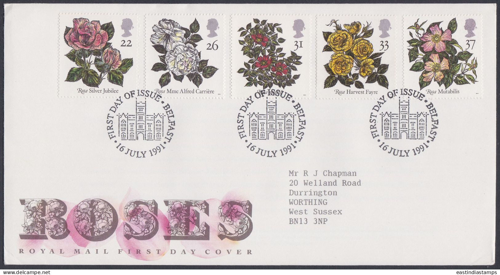 GB Great Britain 1991 FDC Rose, Roses, Flower, Flowers, Pictorial Postmark, First Day Cover - Briefe U. Dokumente