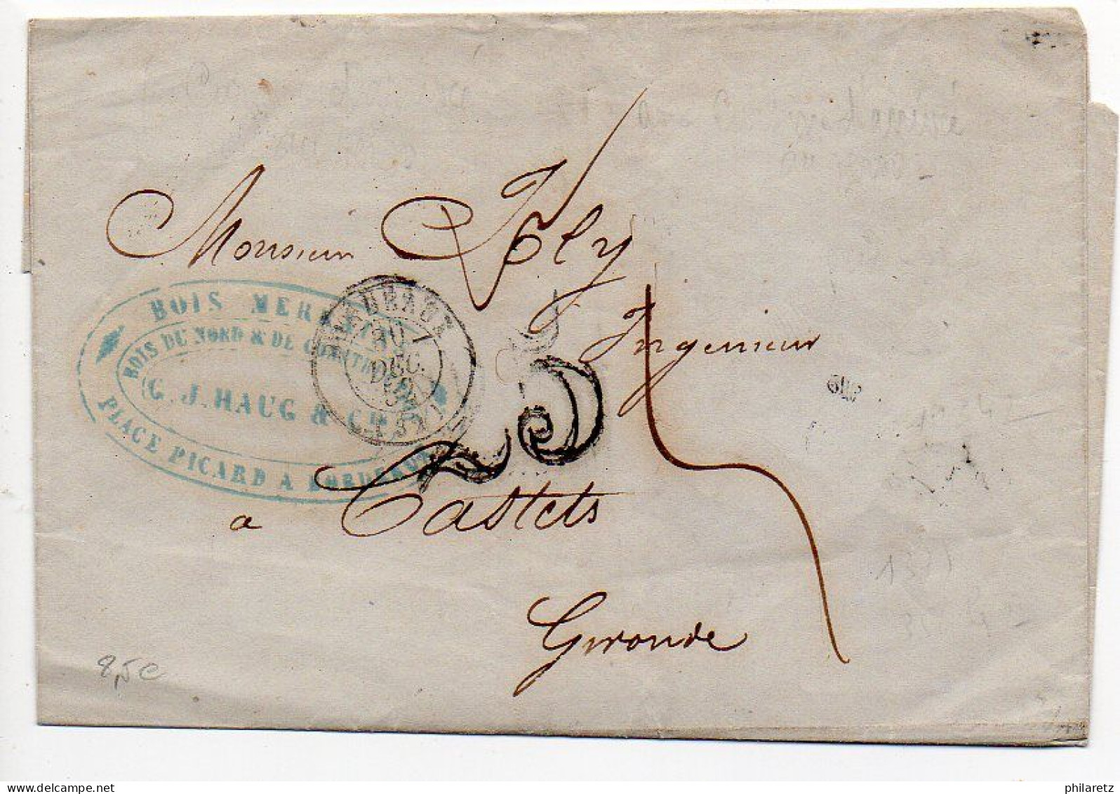 Cursive '32 Castets / En - Dorthe' (Gironde) Au Verso D'une Lettre De 1852 - 1801-1848: Precursores XIX