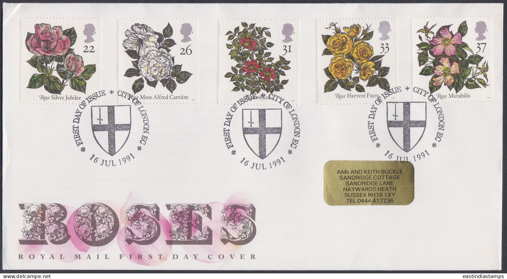 GB Great Britain 1991 FDC Rose, Roses, Flower, Flowers, Pictorial Postmark, First Day Cover - Brieven En Documenten