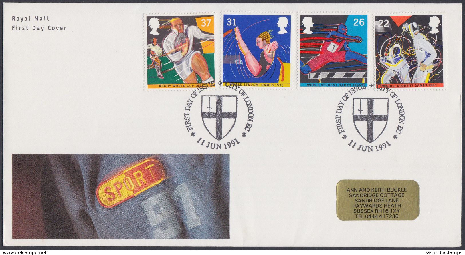 GB Great Britain 1991 FDC Sport, Sports, Fencing, Rugby, Gymnastics, Hurdle Race, Pictorial Postmark, First Day Cover - Storia Postale