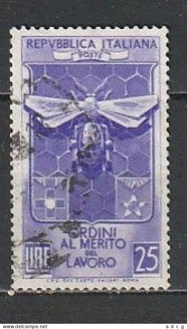 1953 ORDINI MERITO LAVORO  25 Lire USATO - 1946-60: Afgestempeld