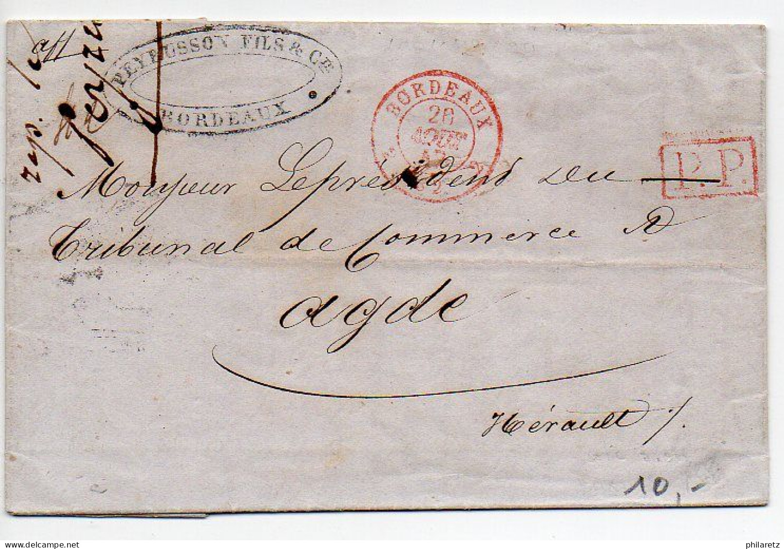 Lettre De 1847 De Bordeaux (Gironde) En PP Avec CaD Frappé En Rouge - 1801-1848: Precursores XIX