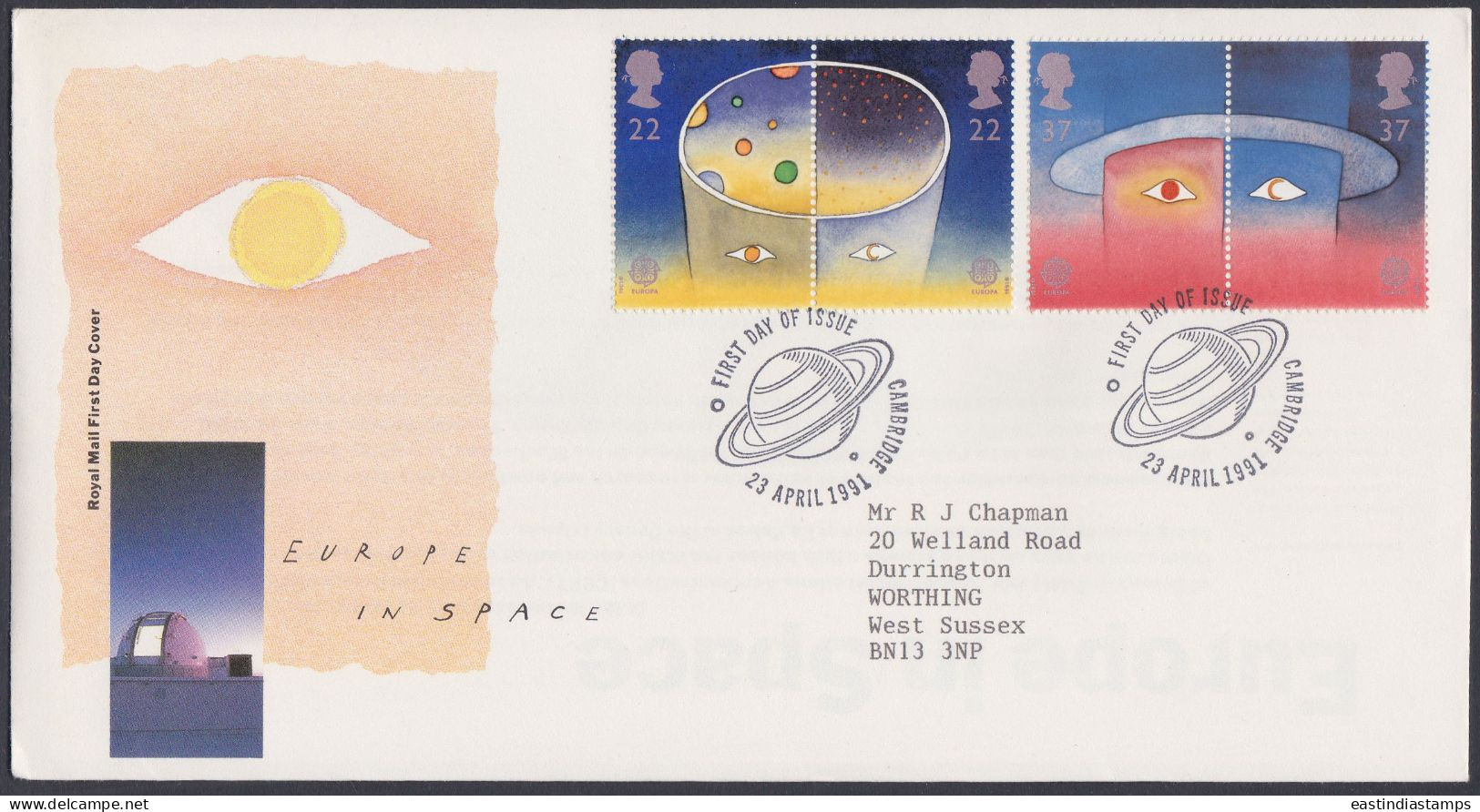 GB Great Britain 1991 FDC Europe In Space, Observatory, Stars, Planets, Pictorial Postmark, First Day Cover - Covers & Documents