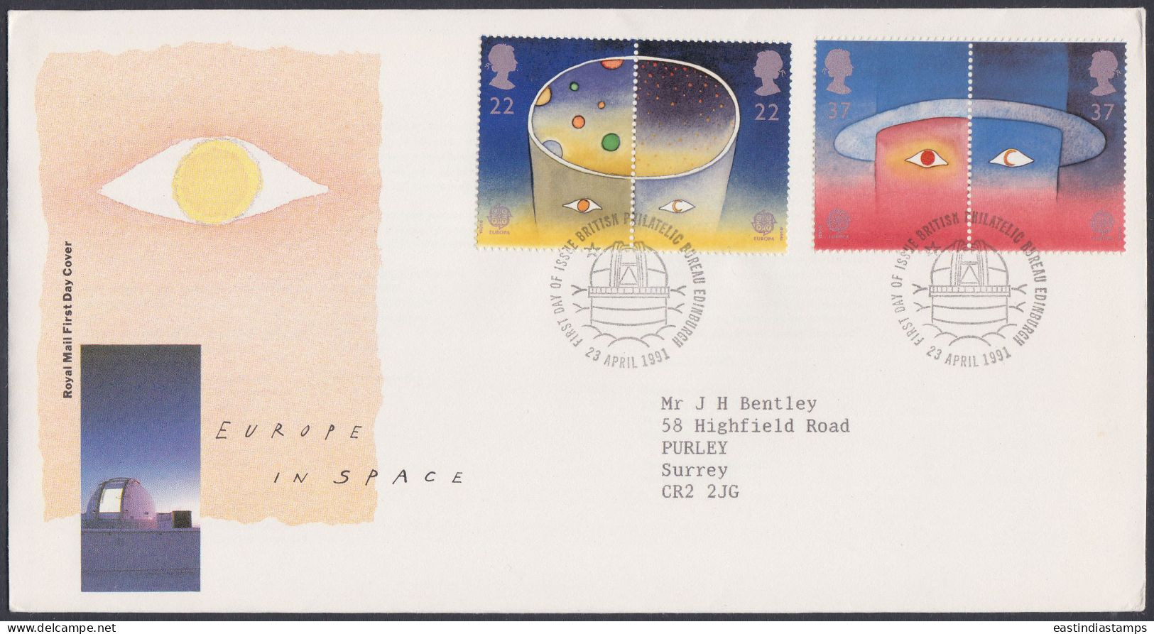 GB Great Britain 1991 FDC Europe In Space, Observatory, Stars, Planets, Pictorial Postmark, First Day Cover - Brieven En Documenten