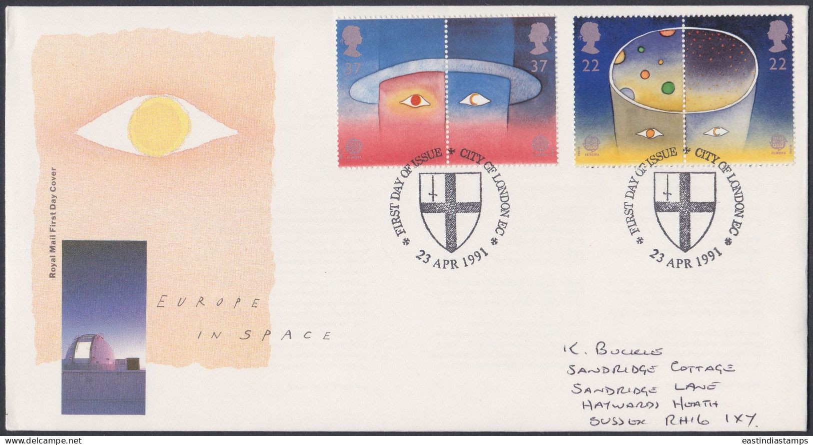 GB Great Britain 1991 FDC Europe In Space, Observatory, Stars, Planets, Pictorial Postmark, First Day Cover - Lettres & Documents