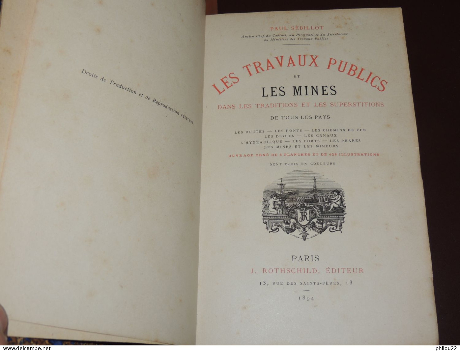 SÉBILLOT  Travaux Publics Et Mines Dans Les Traditions Et Les Superstitions 1894 RARE E.O. - 1801-1900