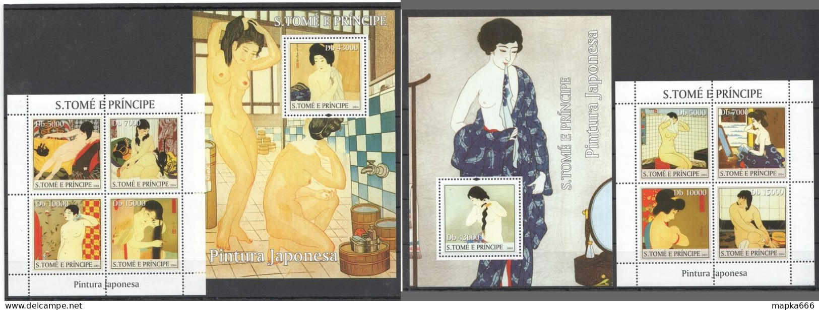 O0070 2004 Sao Tome & Principe Japanese Erotic Art Nude Paintings 2+2 Mnh - Other & Unclassified