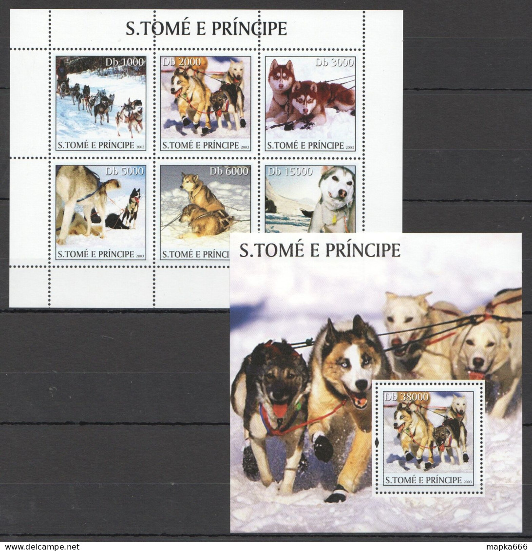 O0069 2003 S. Tome & Principe New Fauna Sledge Northern Dogs Kb+Bl Mnh - Perros