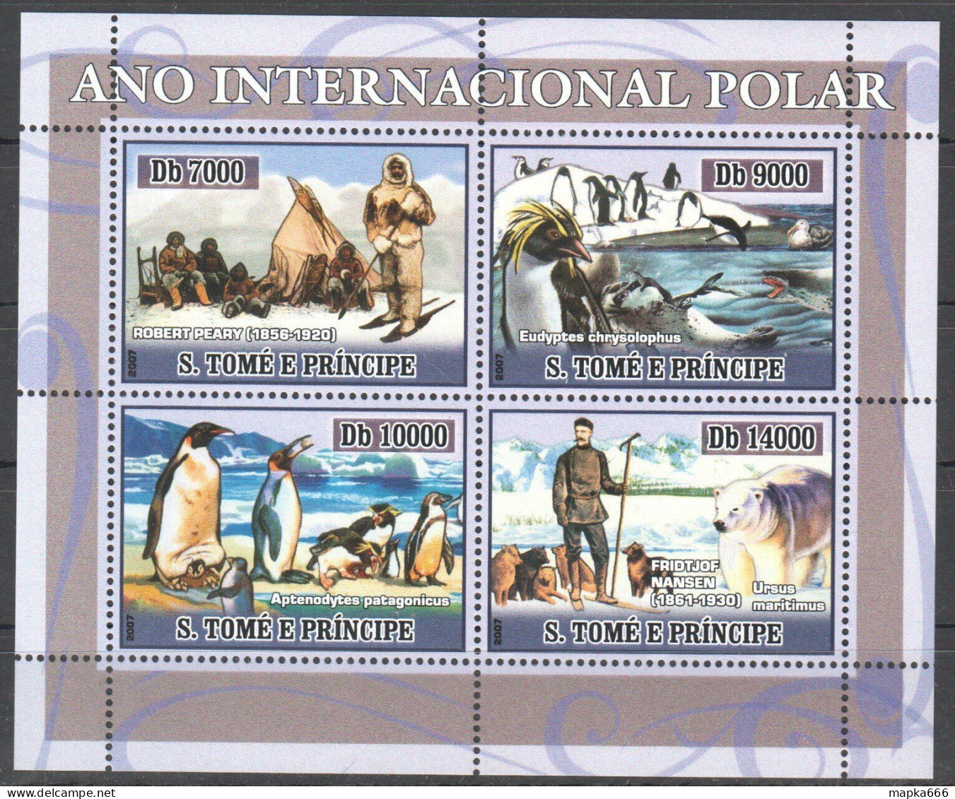 O0062 2007 Sao Tome & Principe Penguins Dogs Bears Fauna Polar Year Kb Mnh - Andere & Zonder Classificatie