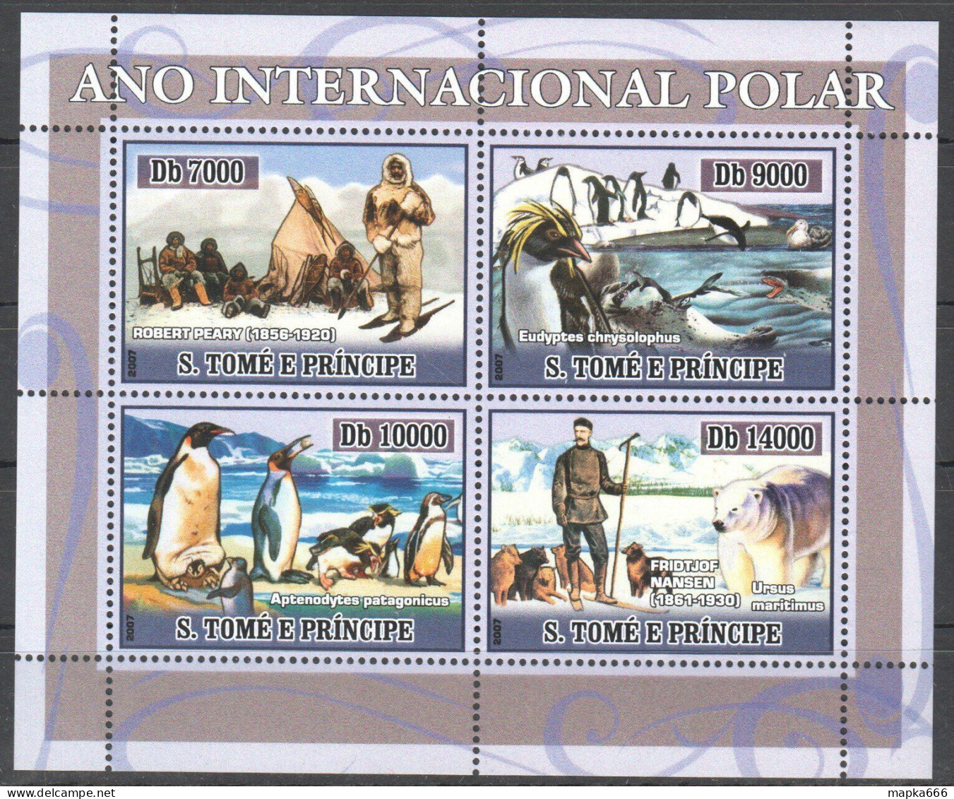 O0062 2007 Sao Tome & Principe Penguins Dogs Bears Fauna Polar Year Kb Mnh - Autres & Non Classés