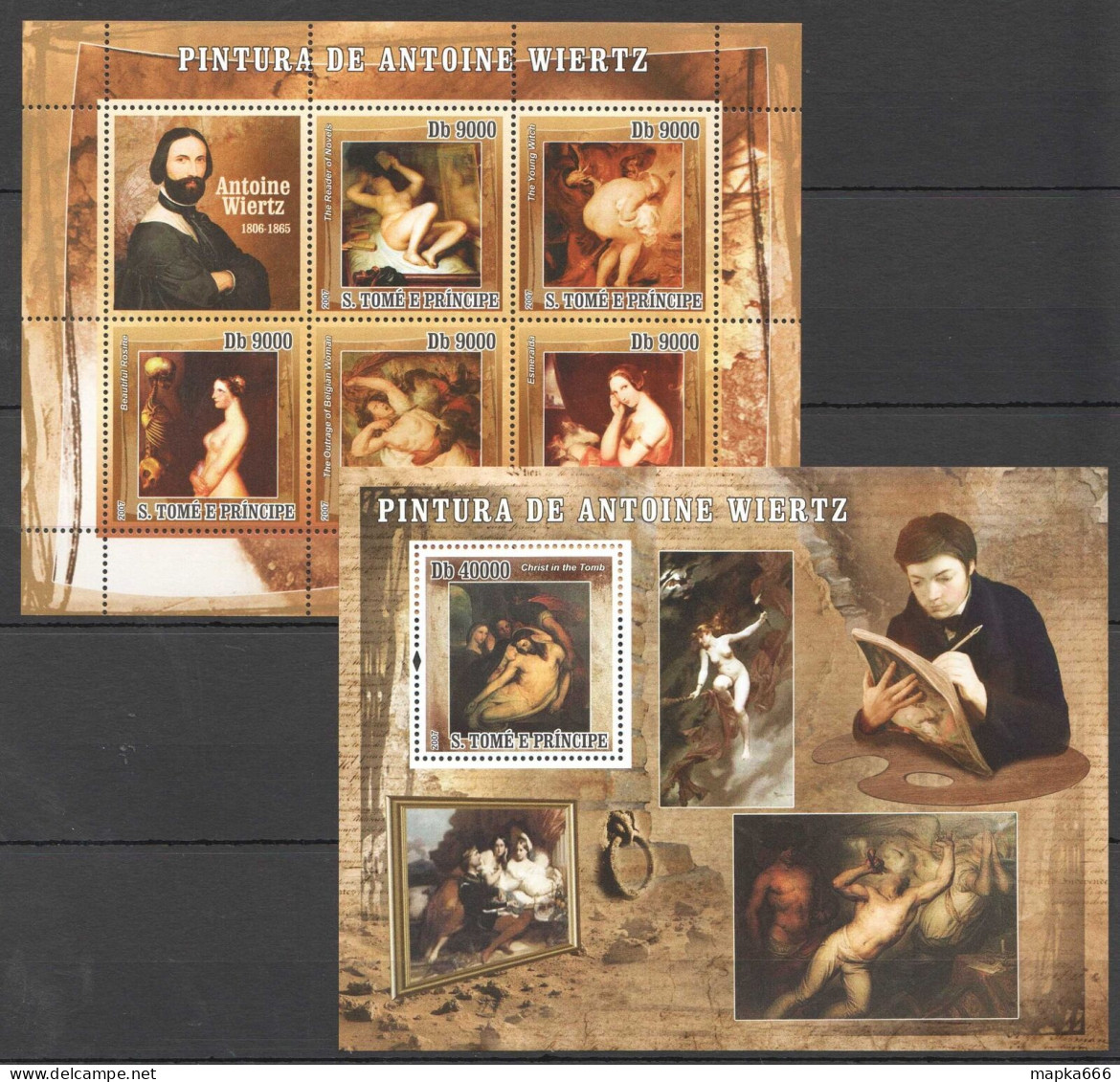 O0058 2007 S.Tome & Principe Erotic Art Nude Paintings Antoine Wiertz Kb+Bl Mnh - Sonstige & Ohne Zuordnung