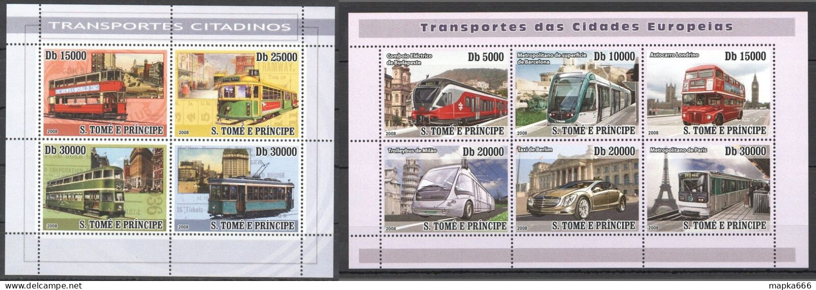 O0054 2008 S. Tome & Principe City Transport Trains Cars Subway Taxi 2Kb Mnh - Treni