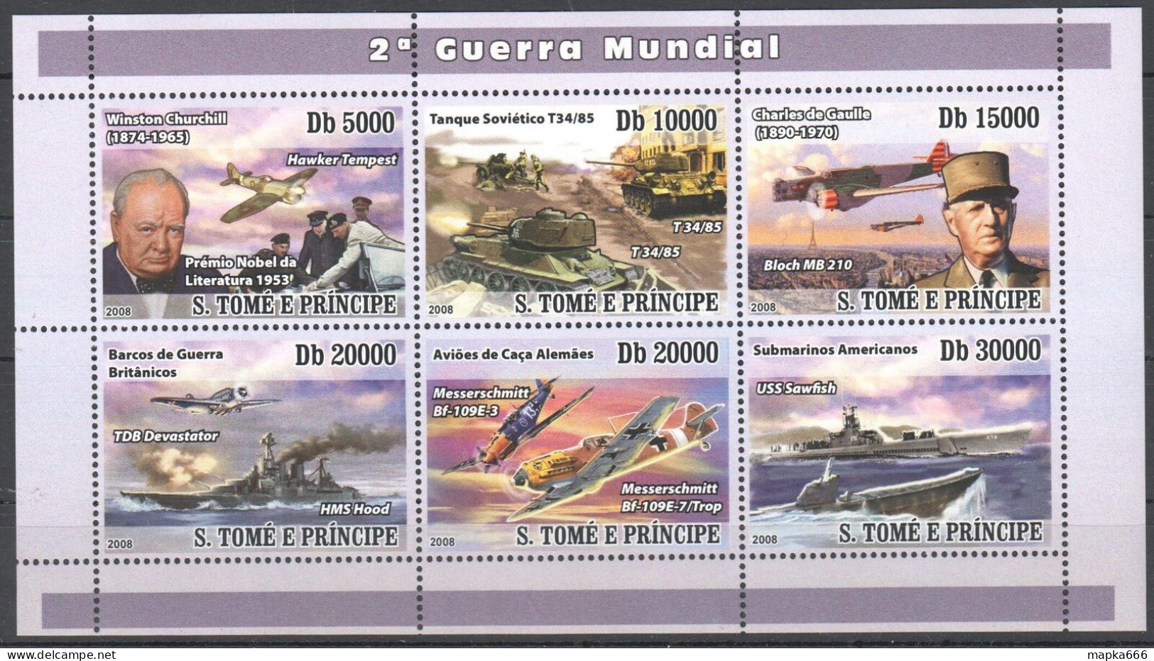 O0050 2008 Sao Tome & Principe World War Ii Wwii #3512-17 Michel 12 Euro 1Kb Mnh - Militares