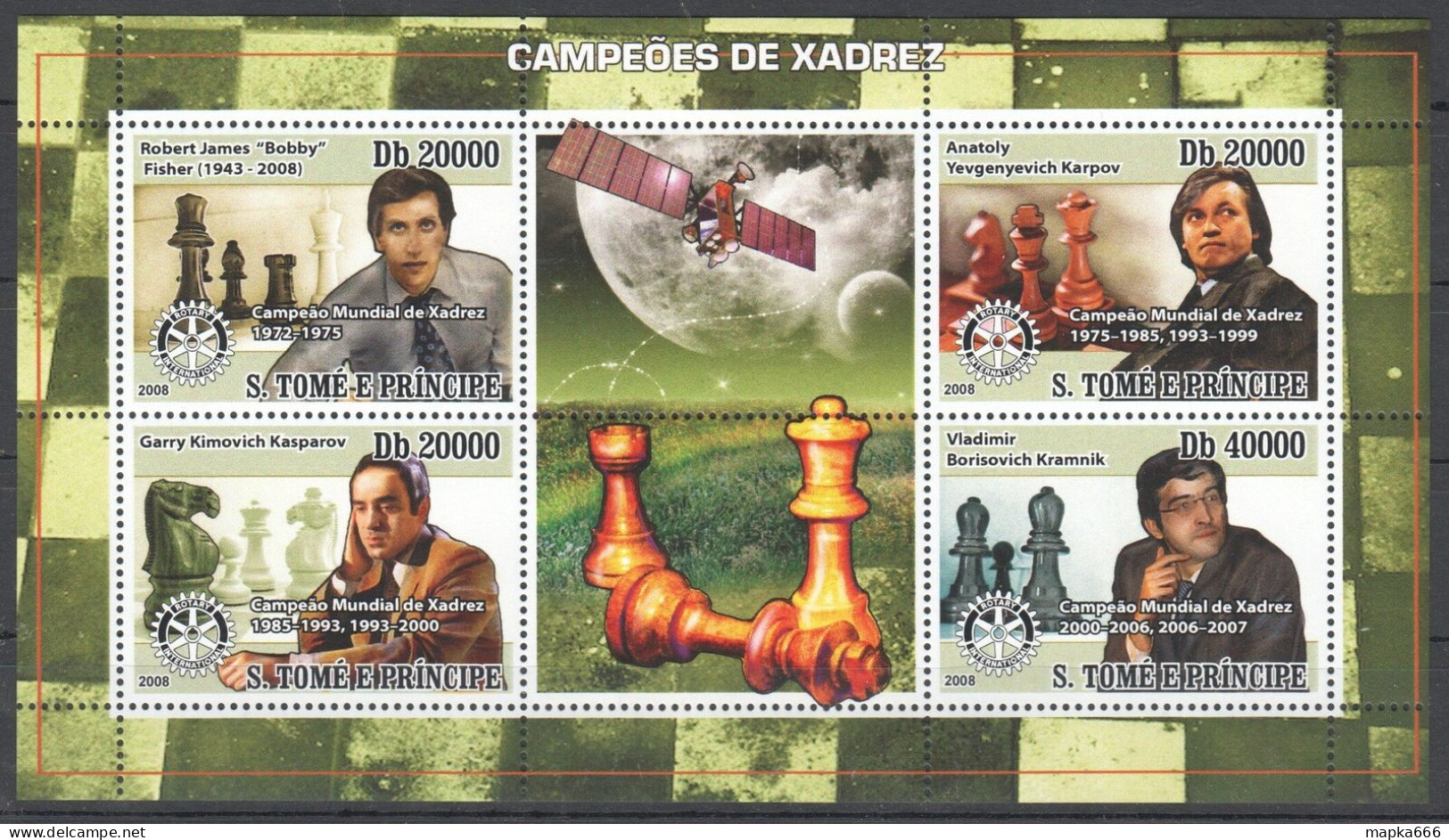 O0047 2008 Sao Tome & Principe Sport Chess Space #3558-61 Michel 13 Euro 1Kb Mnh - Schach