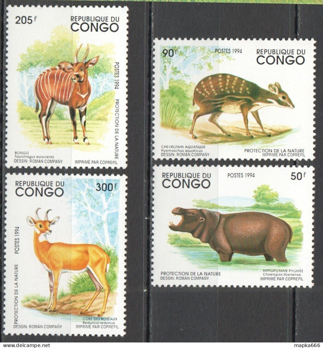 Ft164 1994 Congo Fauna Wild Animals Protection Nature #1421-24 1Set Mnh - Otros & Sin Clasificación