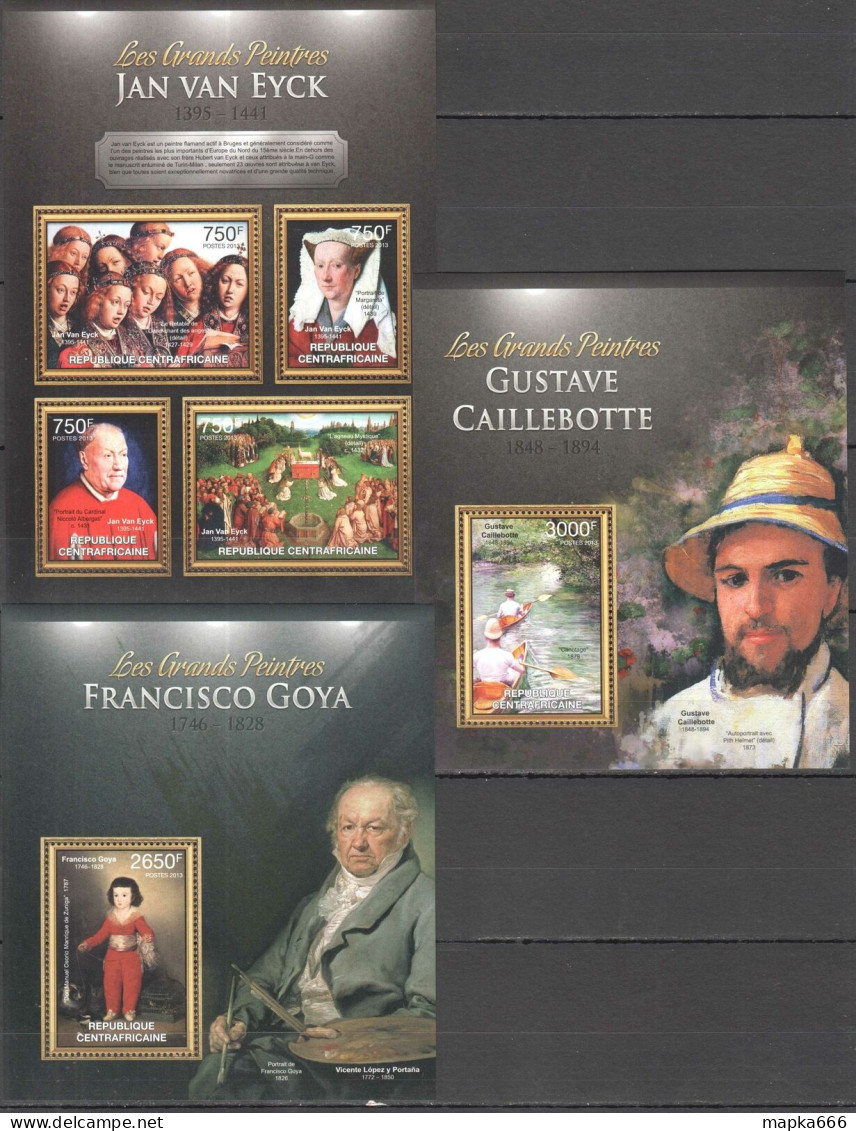 O0041 2013 Central Africa Art Painters Goya Caillebotte Van Eyck 2Bl+1Kb Mnh - Autres & Non Classés