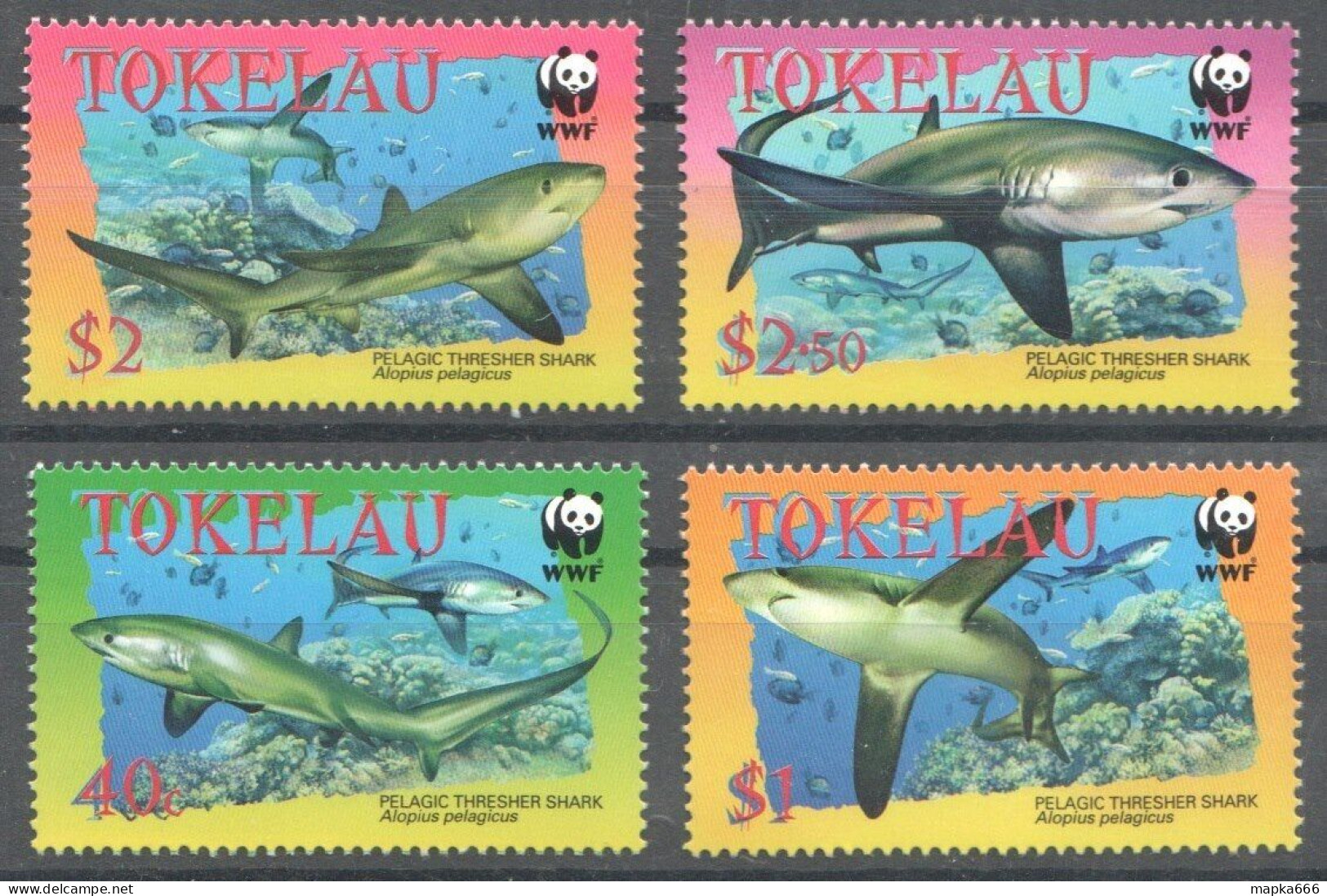 Ft154 2002 Tokelau Wwf Marine Life Sharks #322-325 1Set Mnh - Vie Marine