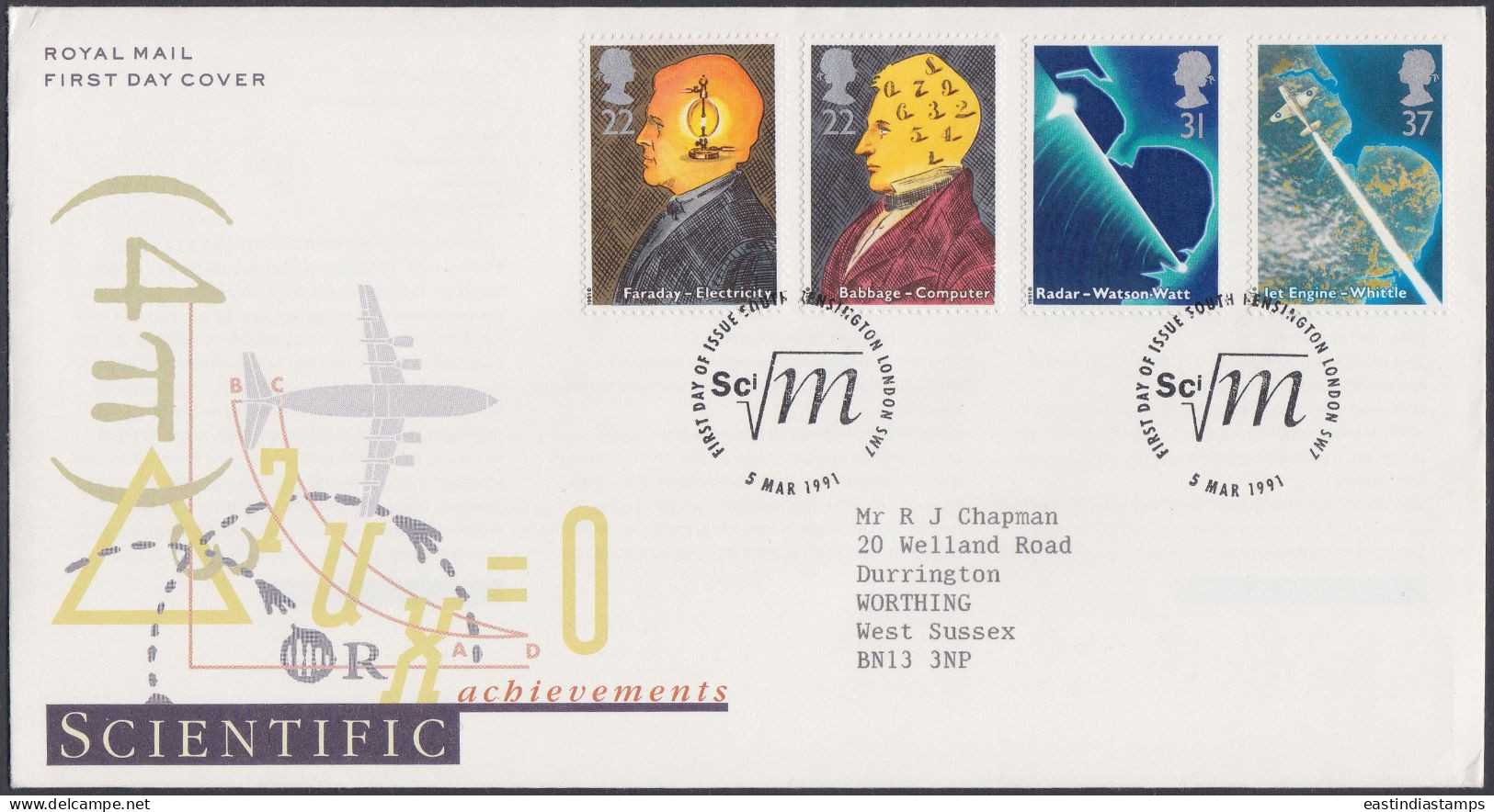GB Great Britain 1991 FDC Science, Faraday Electricity, Computer, Radar, Jet, Pictorial Postmark, First Day Cover - Brieven En Documenten