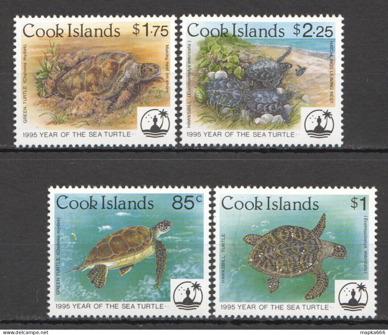 Ft152 1995 Cook Islands Turtles Year Of Sea Turtle #1442-45 Michel 14 Euro Mnh - Marine Life