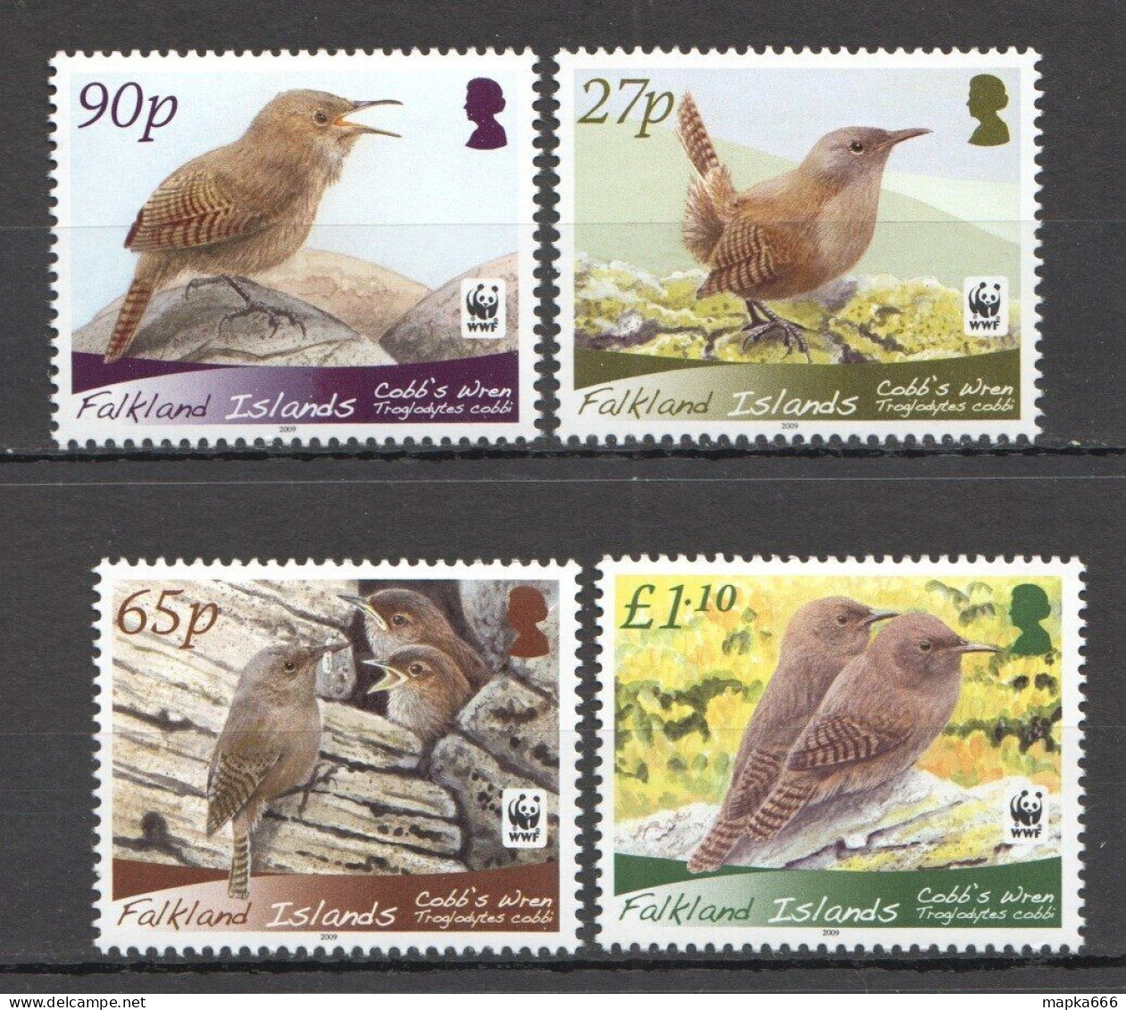 Ft145 2009 Falkland Islands Wwf Birds Cobb'S Wren Fauna #1078-81 Set Mnh - Otros & Sin Clasificación