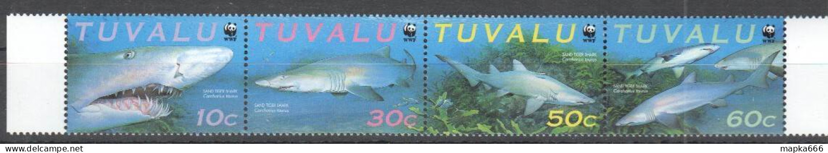 Ft142 2000 Tuvalu Wwf Marine Life Sharks #862-865 1Set Mnh - Mundo Aquatico