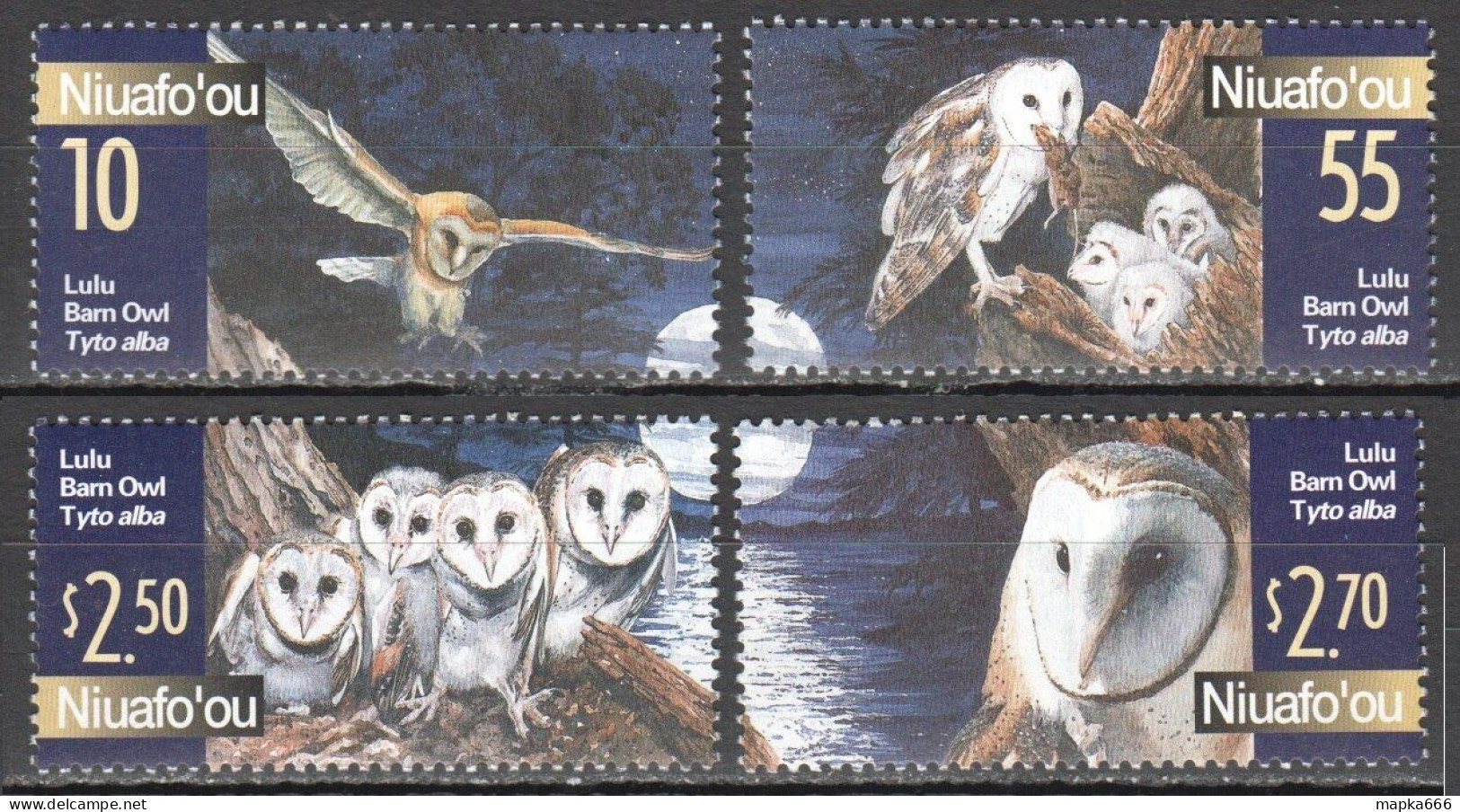 Ft130 2001 Niuafo'Ou Birds Owls By Moonlight Fauna #382-85 1Set Mnh - Otros & Sin Clasificación