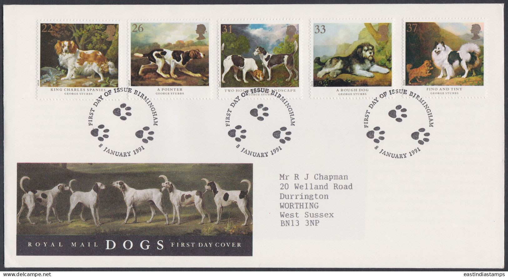 GB Great Britain 1991 FDC Dogs, Dog, Animal, Animals, Pet, Pets, Pictorial Postmark, First Day Cover - Brieven En Documenten
