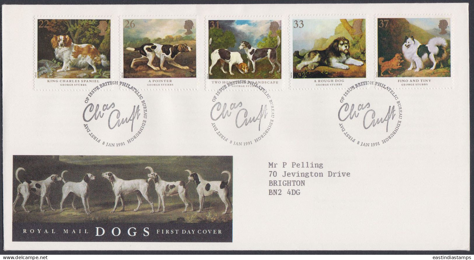 GB Great Britain 1991 FDC Dogs, Dog, Animal, Animals, Pet, Pets, Pictorial Postmark, First Day Cover - Brieven En Documenten