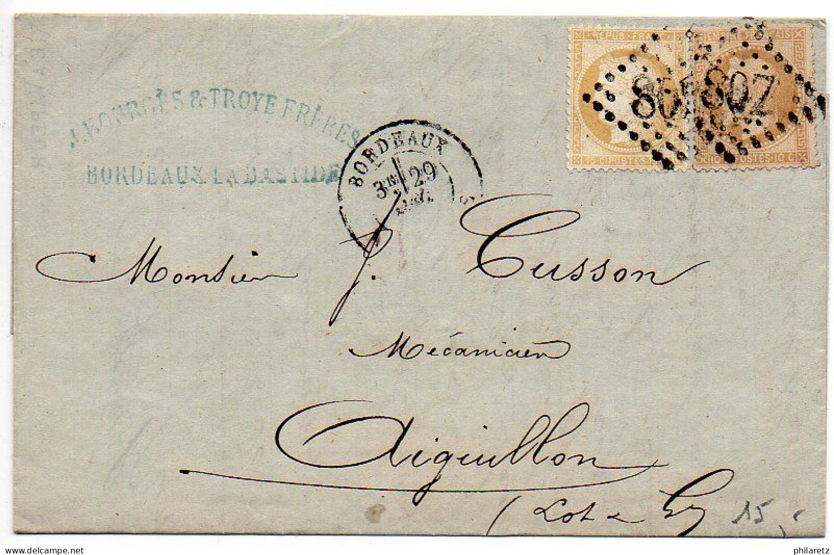 Lettre De 1873 Affranchie Par N° 29 + 59 (Napoléon Et Cérès) - Pas Courant - 1849-1876: Periodo Clásico