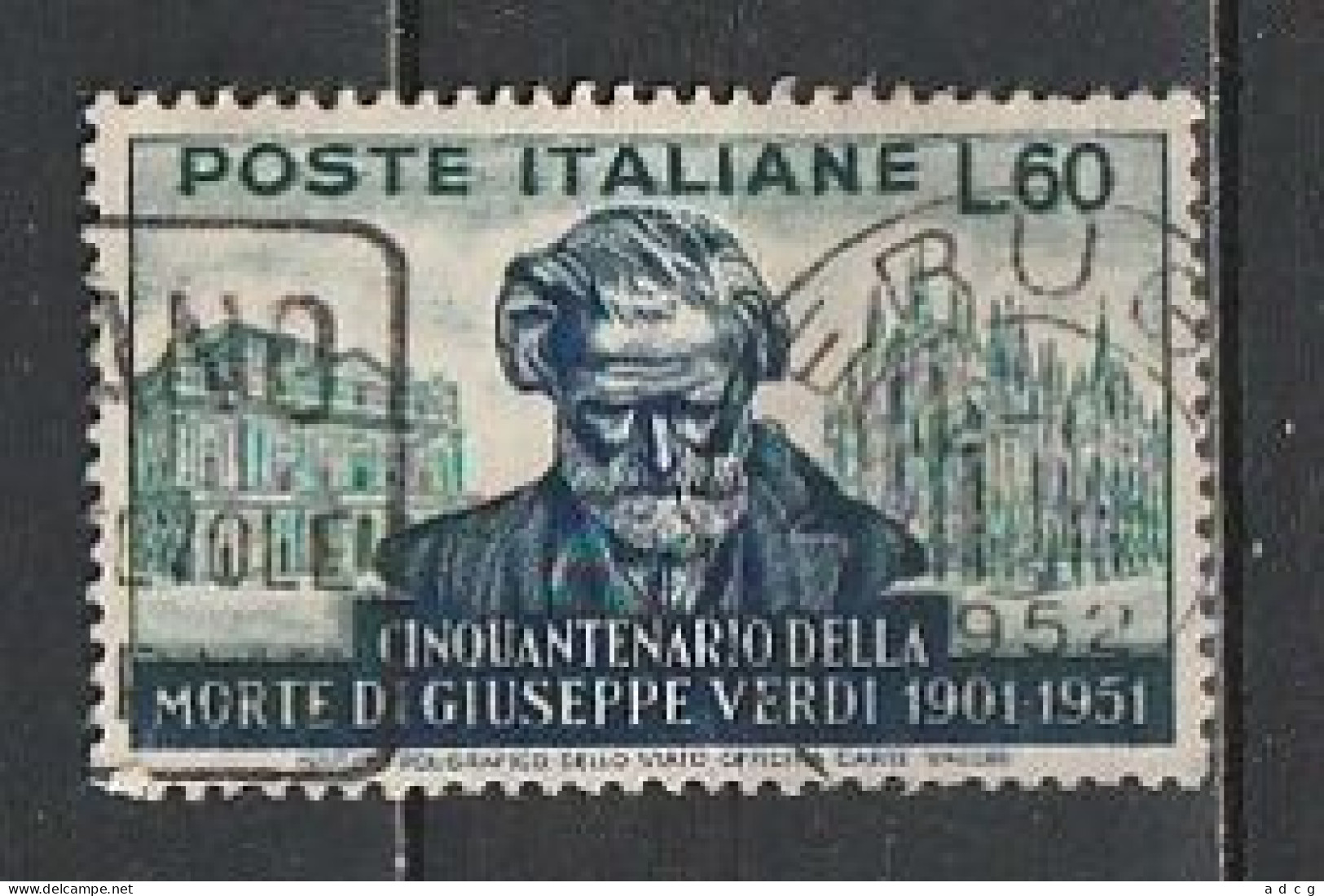 1952  VERDI MORTE  60 Lire USATO - 1946-60: Oblitérés