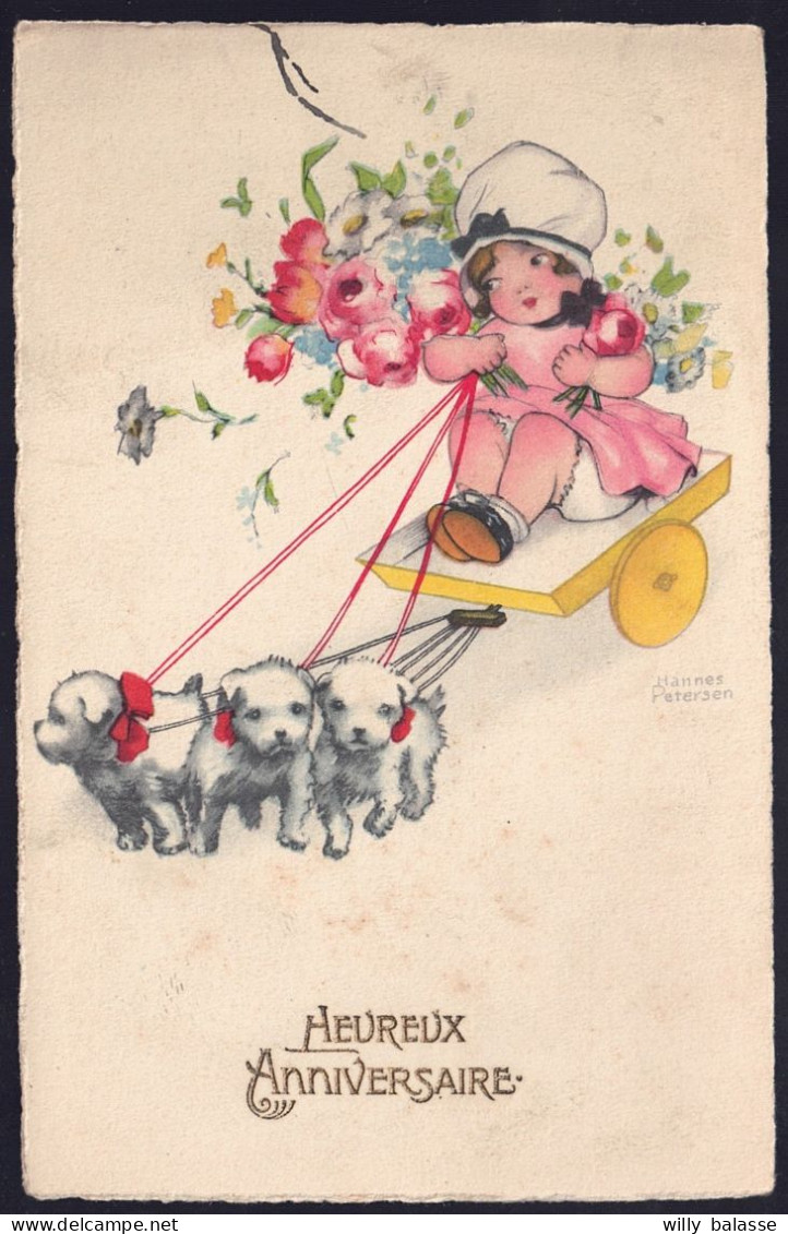 +++ CPA - Fantaisie - Anniversaire - Illustrateur PETERSEN Hannes - Enfant - Fille - Fillette - Girl - Chiens - Dog  // - Petersen, Hannes