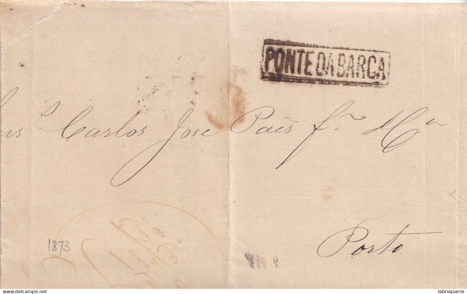 POR - LETTRE DE PONTE DA BARCA À PORTO - 1873 - Postmark Collection