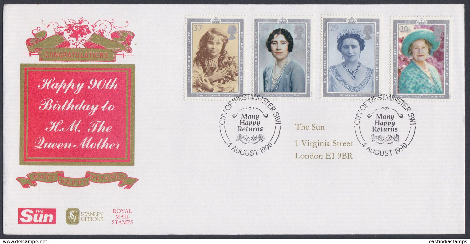 GB Great Britain 1990 FDC Queen Elizabeth, Queen Mother, Royal, Royalty, British, Pictorial Postmark, First Day Cover - Briefe U. Dokumente