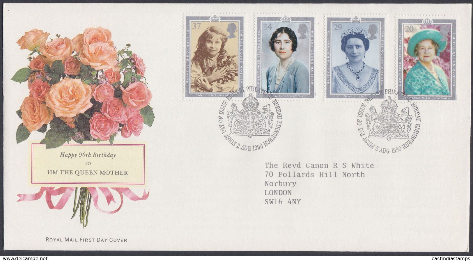 GB Great Britain 1990 FDC Queen Elizabeth, Queen Mother, Royal, Royalty, British, Pictorial Postmark, First Day Cover - Storia Postale