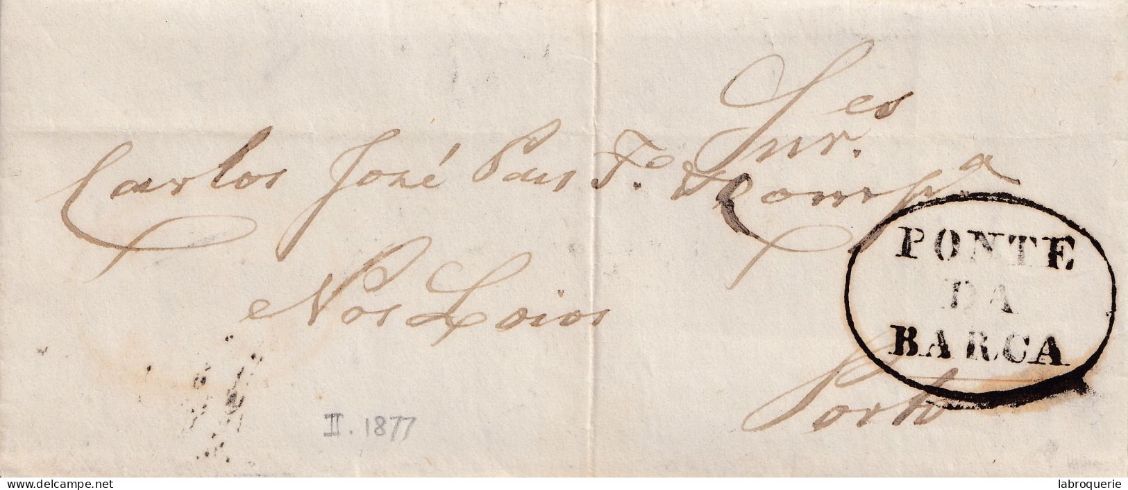 POR - LETTRE DE PONTE DA BARCA À PORTO - 1877 - Postmark Collection