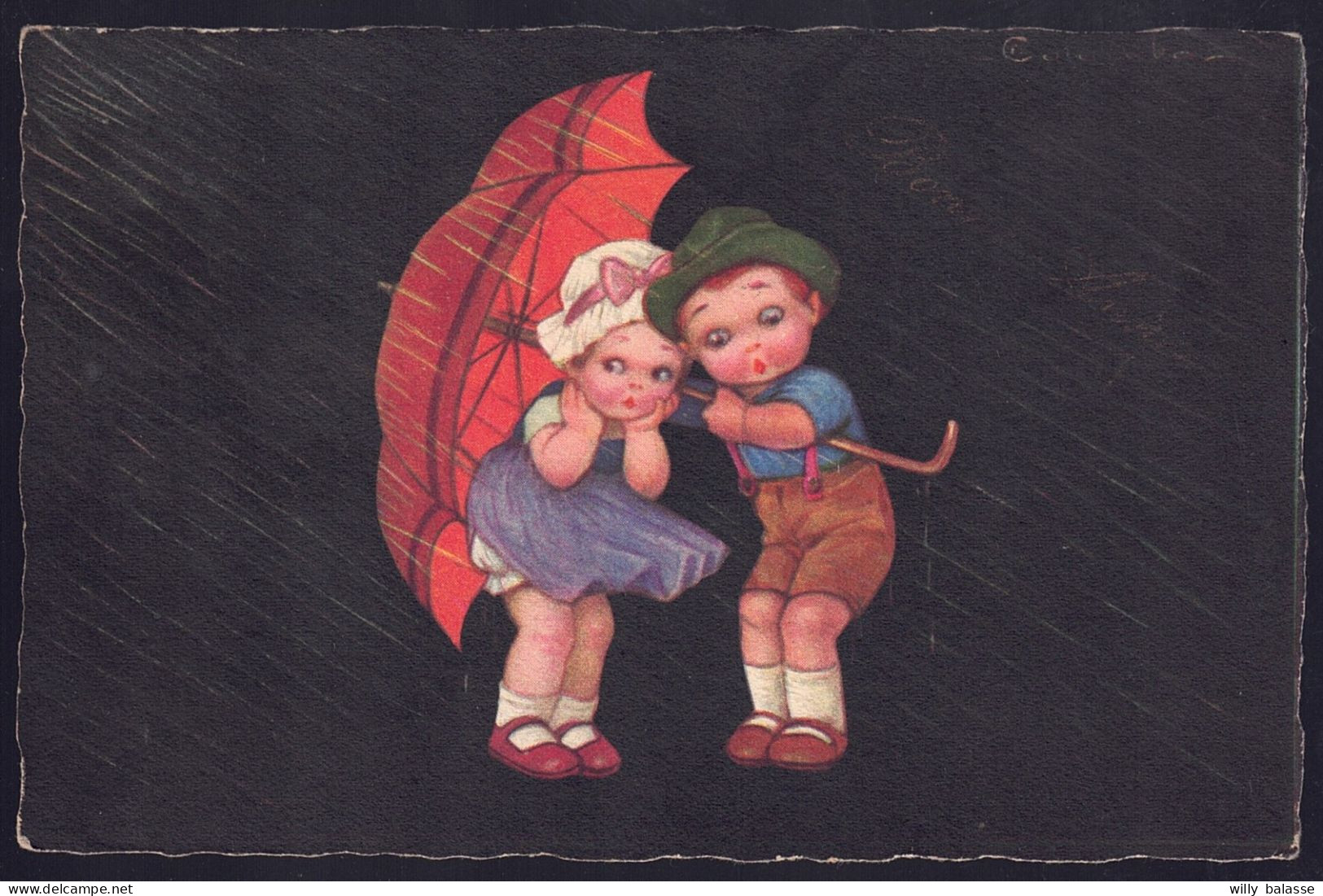 +++ CPA - Fantaisie Bonne Année - - Illustrateur COLOMBO - Couple D' Enfants Sous Parapluie - Child  // - Colombo, E.